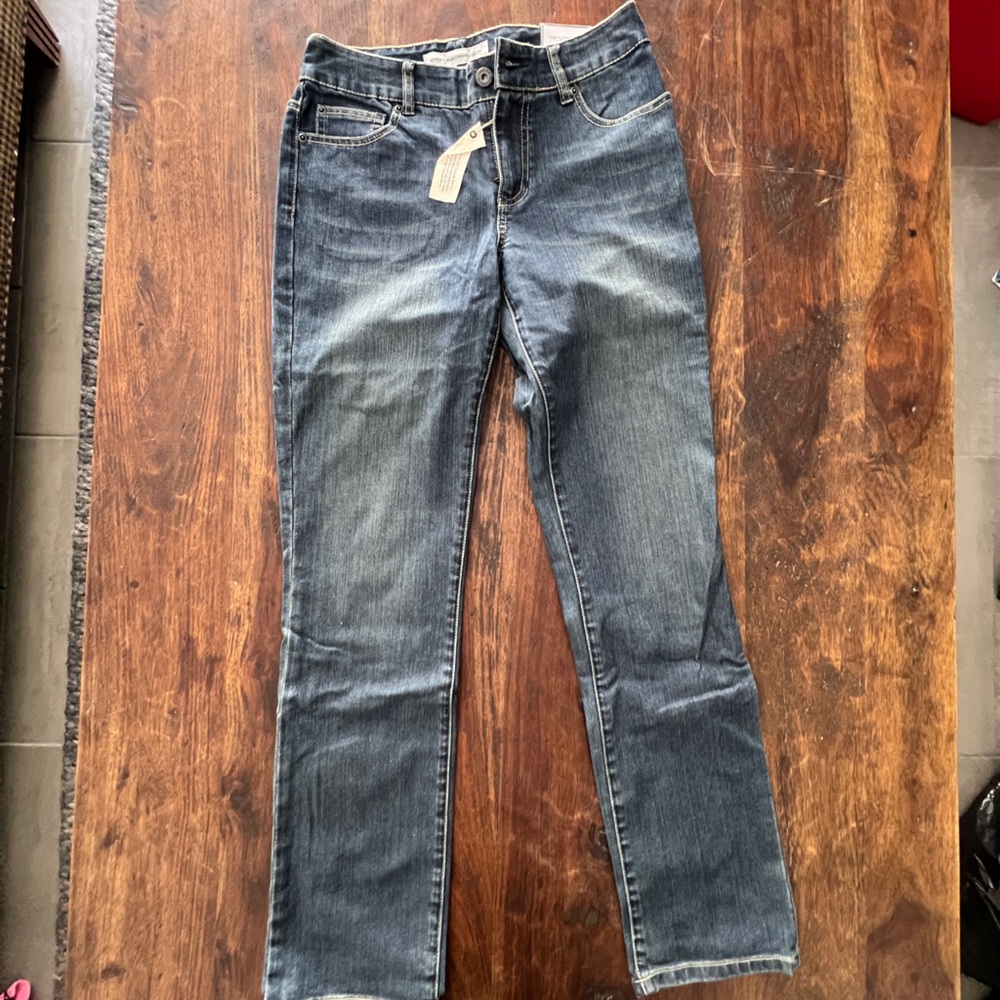 Chico's Platinum Denim Jeans with Gold Stitching